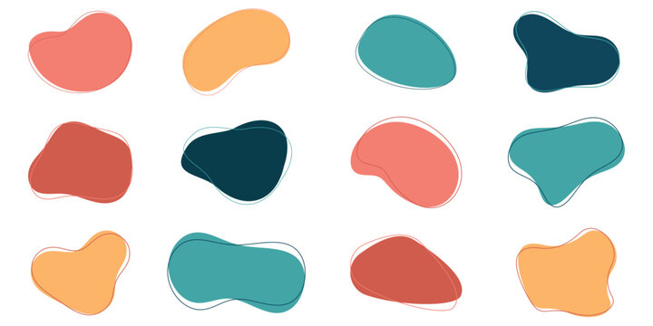 Ensemble de formes abstraites multicolores - &Eacute;l&eacute;ments g&eacute;om&eacute;triques arrondis et color&eacute;s - Formes fluides, et dynamiques - Collection de bulles aux formes simples et douces - Motifs ronds 
