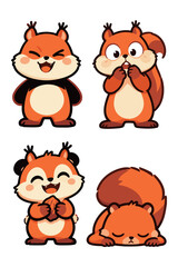 Cute Cartoon Orange Squirrel Character Vector Set Eating Nuts and Sleeping with Cheerful Emotions