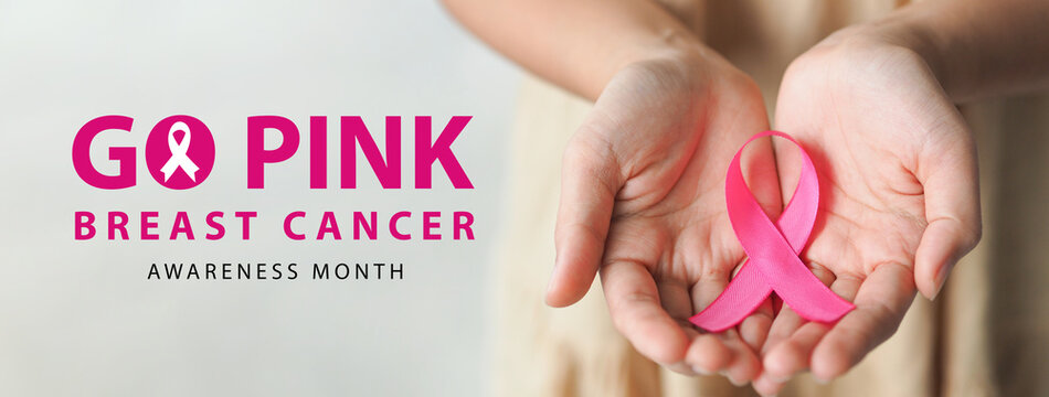 Pink breast cancer awareness ribbon. October Breast cancer awareness month. Healthcare and medicine concept. 