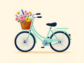 Bicycle with flower basket in pastel background