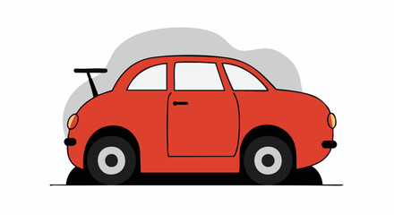 Cartoon red car with spoiler parked on a white background in simple illustration