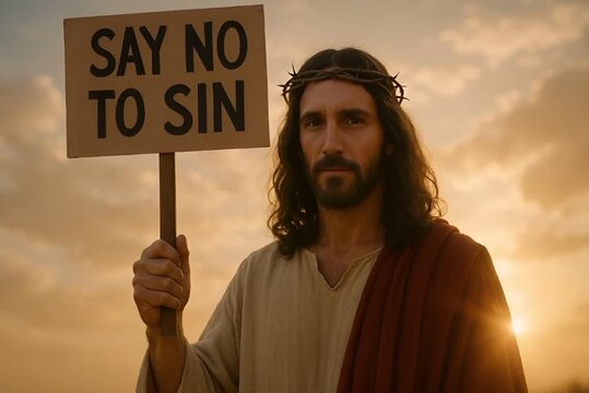 Jesus Holding a Sign That Reads &lsquo;Say No to Sin&rsquo;: A Message of Repentance and Grace