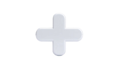 A white, glossy plus sign on a black background, centrally placed