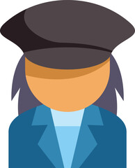 Faceless female driver character wearing blue uniform and black hat is representing transportation industry