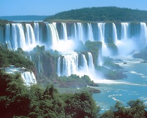 Majestic Iguazu Falls Landscape Panorama,  Breathtaking Waterfall Nature Scene