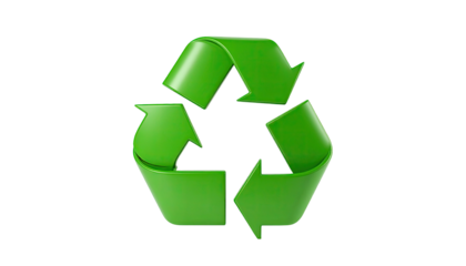 3D rendering of a glossy green icon featuring three curved arrows in a triangle