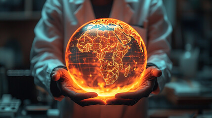 Scientist holds glowing globe in laboratory setting Generative AI