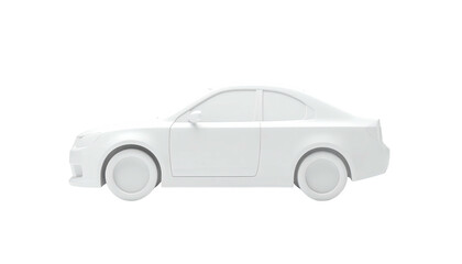 A plain white coupe car rendered against a black background, showing its side