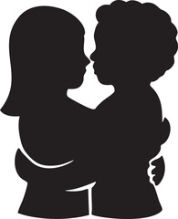 Children Hugging Silhouettes Friendship Vector