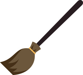 Cartoon witch broom flying against a white background