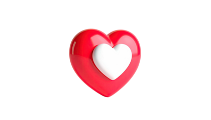 A glossy red heart with a white heart inside, floating against black