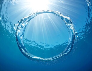 Underwater circular bubble framing sunlight