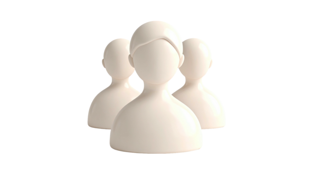 3D rendered illustration of three stylized, faceless human figures