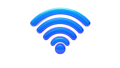 Shiny blue, stylized wireless signal icon on a black background