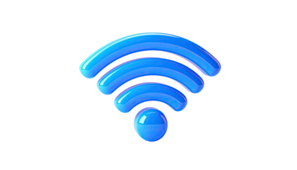 3D blue wireless signal icon floating on a black background