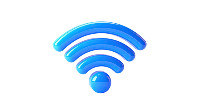 3D blue wireless signal icon floating on a black background