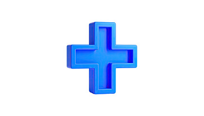 Fototapeta premium A vivid, three-dimensional, blue plus sign isolated on a stark, black background