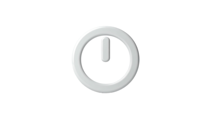 White, glossy power icon, simple, circular shape, against a stark black background
