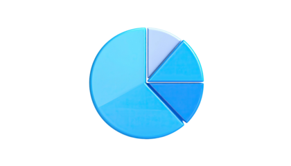 A glossy, multi-toned blue pie chart on a stark black background