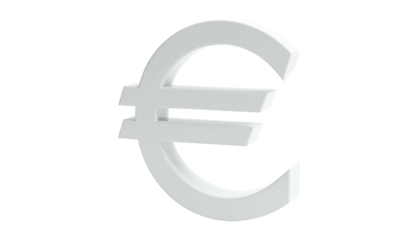 A 3D, white, shadow-edged currency symbol floats against a black background