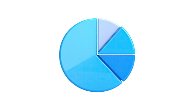A glossy, multi-toned blue pie chart on a stark black background