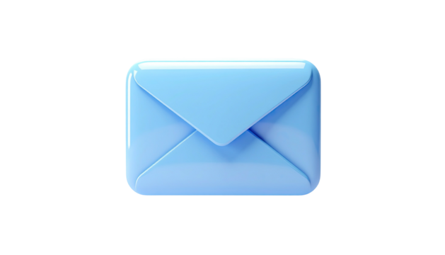 A 3D-rendered light blue envelope against a stark black background