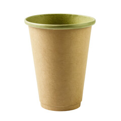 Eco friendly disposable paper cup with green rim for hot or cold drinks on black