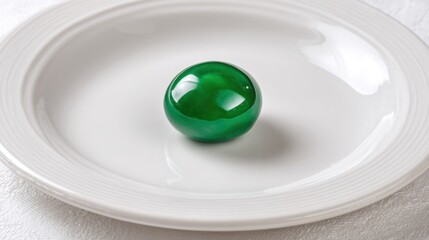Round green candy on white plate