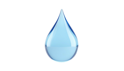 Isolated, transparent water droplet with clear highlights against a stark black background