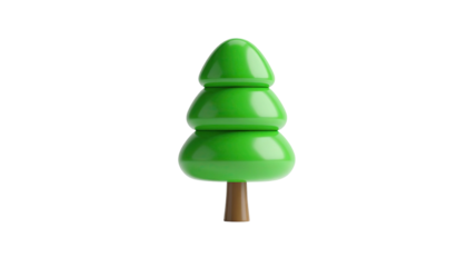 A vibrant green, 3D cartoon fir tree against a solid black background