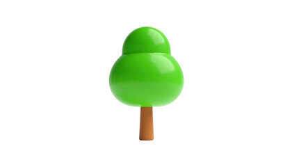 3D rendered cartoonish tree with a bright green canopy and brown trunk