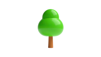 3D rendered cartoonish tree with a bright green canopy and brown trunk