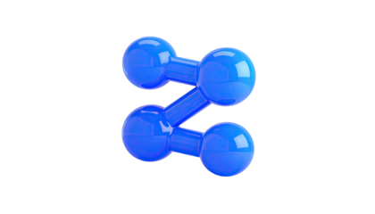 Glossy blue geometric shape of interconnected spheres, isolated on black