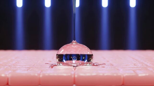 Skin hydration process with water droplet, showing moisture absorption and skin health on a black background
