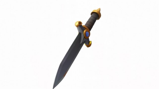 A stylized dagger with a sleek, shiny blade and ornate handle design.