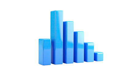 Glossy blue 3D bar graph against a black background, showing data trends