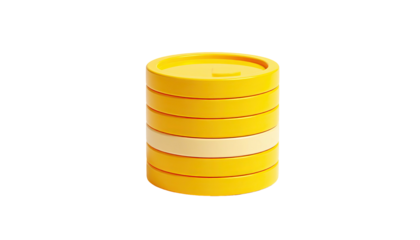Stack of yellow circular objects, with a lighter band, on black background