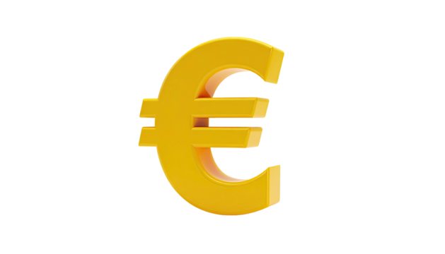 A golden, 3D representation of the euro currency symbol on black background