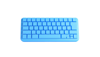 Blue, 3D rendered, minimalist keyboard floating on a black background