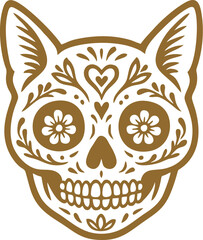 Dia de los Muertos Animal Calavera Design Cat Sugar Skull Vector Illustration	