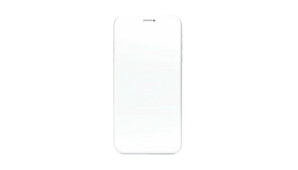 Front view of a white, sleek rectangular smartphone, screen lit against a black background