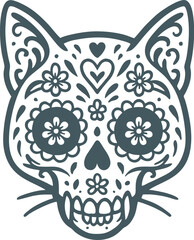 Dia de los Muertos Sugar Skull Dog Vector  Day of the Dead Animal Illustration	
