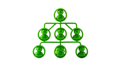Green, glowing hierarchical structure diagram, representing a team or network