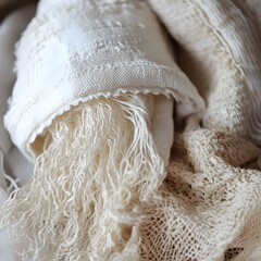 Creamy White and Beige Knitted Fabric Texture Background