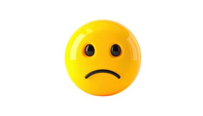 A 3D-rendered, glossy, yellow emoji with a downturned mouth and sad eyes