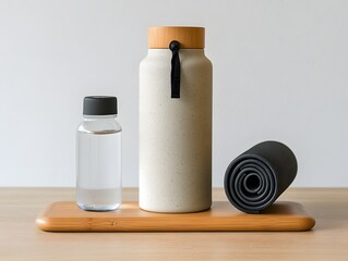 Yoga Accessories,  Water Bottle, Mat, and Bamboo Tray