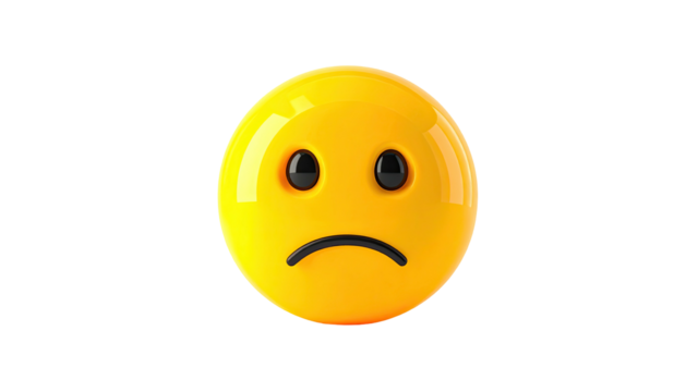 A 3D-rendered, glossy, yellow emoji with a downturned mouth and sad eyes - Powered by Adobe
