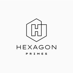 letter H mark hexagon hexagonal outline line logo vector icon illustration