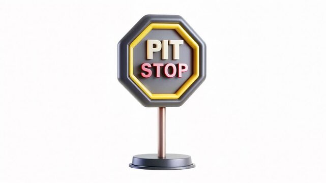 A 3D model of a stop sign with the text 'PIT STOP' in bold letters, featuring a striking octagonal design.