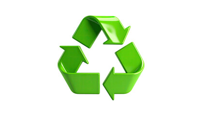 Obraz premium Glossy, emerald-green recycling symbol with curved arrows on a black background